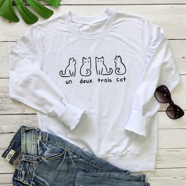 Un Deux Trois Cat Sweatshirt Kitten hoodies Causal cute sweatshirts Animal pet Aesthetic Cotton Shirts one two three four Tops