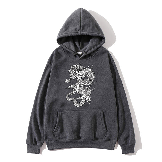 China Dragon Hooded Sweatshirt Men and Women Fashion Print Long Sleeves White Black Pullover Sweatshirt Chinese andDragon Hoodie