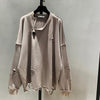 Korean Loose Pullover Shirts Women 2020 Spring New Ripped Hole BF Loose Round-Neck Long-Sleeve Mid-length Top Casual Hoodie Z127