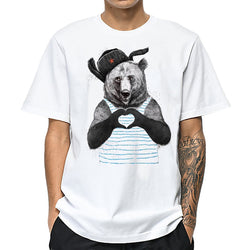 100% Cotton Men Cute T Shirt Cartoon Heart Pattern Bear Animal Print Tee Tops Short Sleeve Funny Harajuku T-Shirt Plus Size