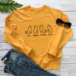 Un Deux Trois Cat Sweatshirt Kitten hoodies Causal cute sweatshirts Animal pet Aesthetic Cotton Shirts one two three four Tops