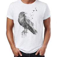Men's T Shirt Pencil Crow Drawing Artwork Art Printed Tee cotton meterial animel basic men short sleeve Casual loose clothing